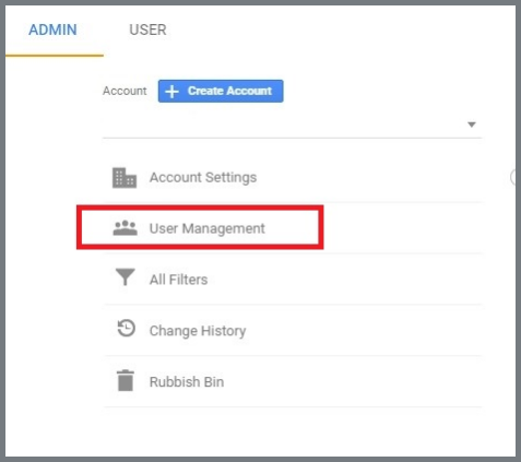 Google Analytics User Management Button